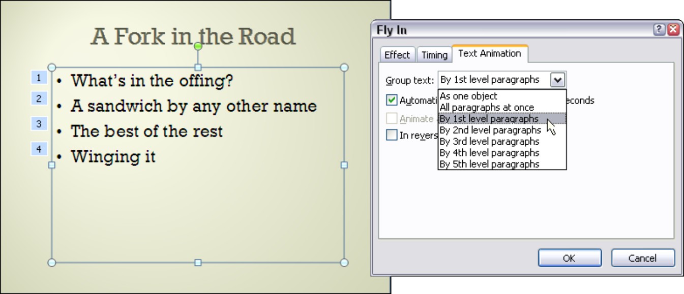 Figure 1-17: Animating paragraphs in a text box.